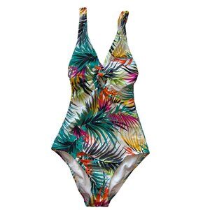 Shade & Shore Womens Tropical One-Piece Swimsuit Ring Detail XS Multi-Color